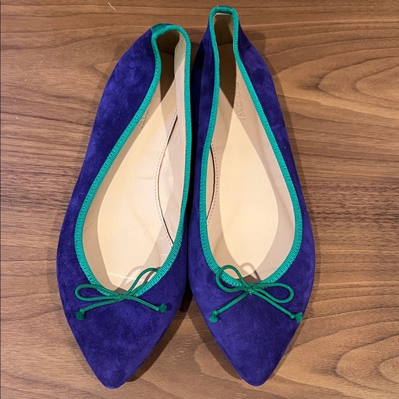 J. Crew Purple Suede Flats with Green Trim (used - lightly worn) - Picture 1 of 2